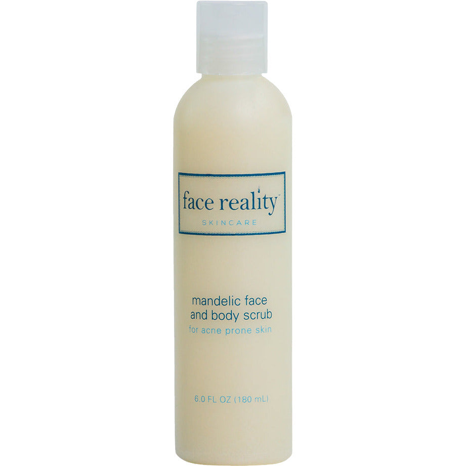 bottle of Face Reality Skincare Mandelic face and body scrub for acne prone skin 